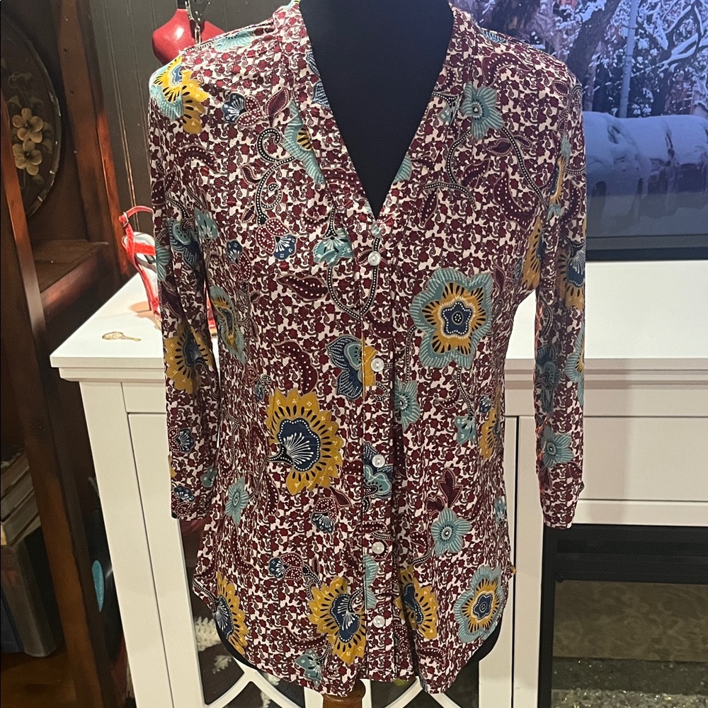 Amiana Burgundy Floral Button-Down Shirt